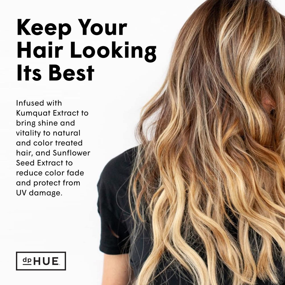 dpHUE color-treated hair shine swatch demonstrates color retention after use