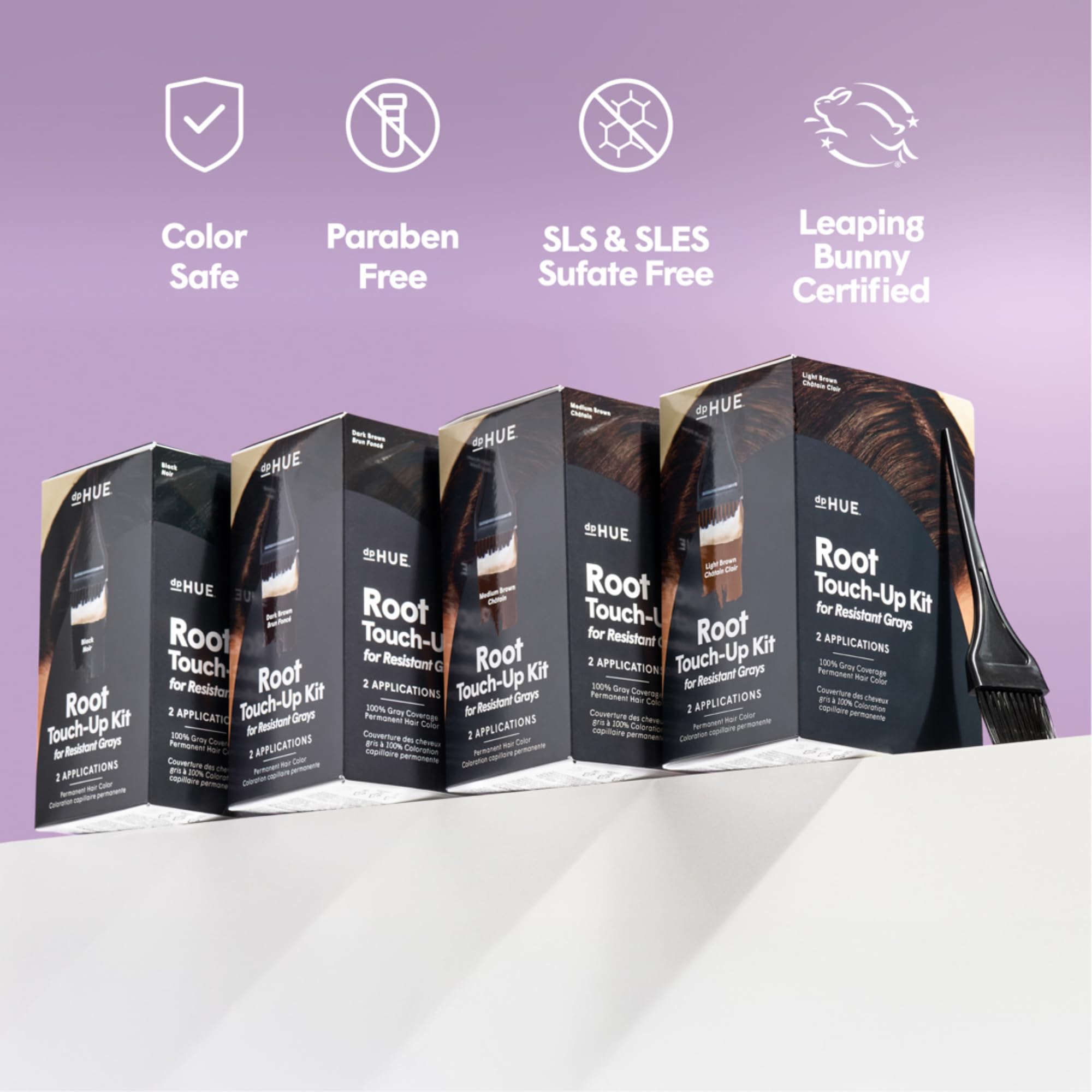 dpHUE Root Touch-Up Kit setup includes color swatch and timer for easy timing.