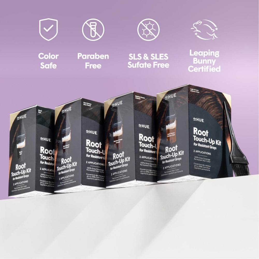 dpHUE Root Touch-Up Kit setup includes color swatch and timer for easy timing.