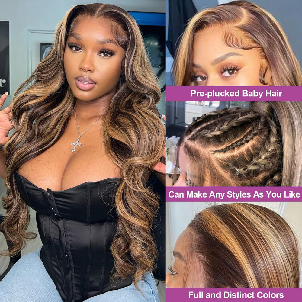 DPEFWYG Honey Blonde 360 lace wig offers versatile parting options.