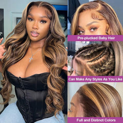 DPEFWYG Honey Blonde 360 lace wig offers versatile parting options.
