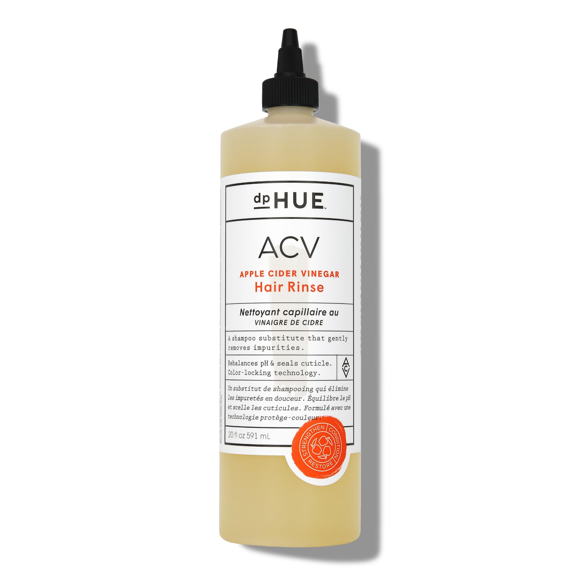 dphue apple cider vinegar hair rinse bottle pour offers gentle cleansing and color-safe shine.