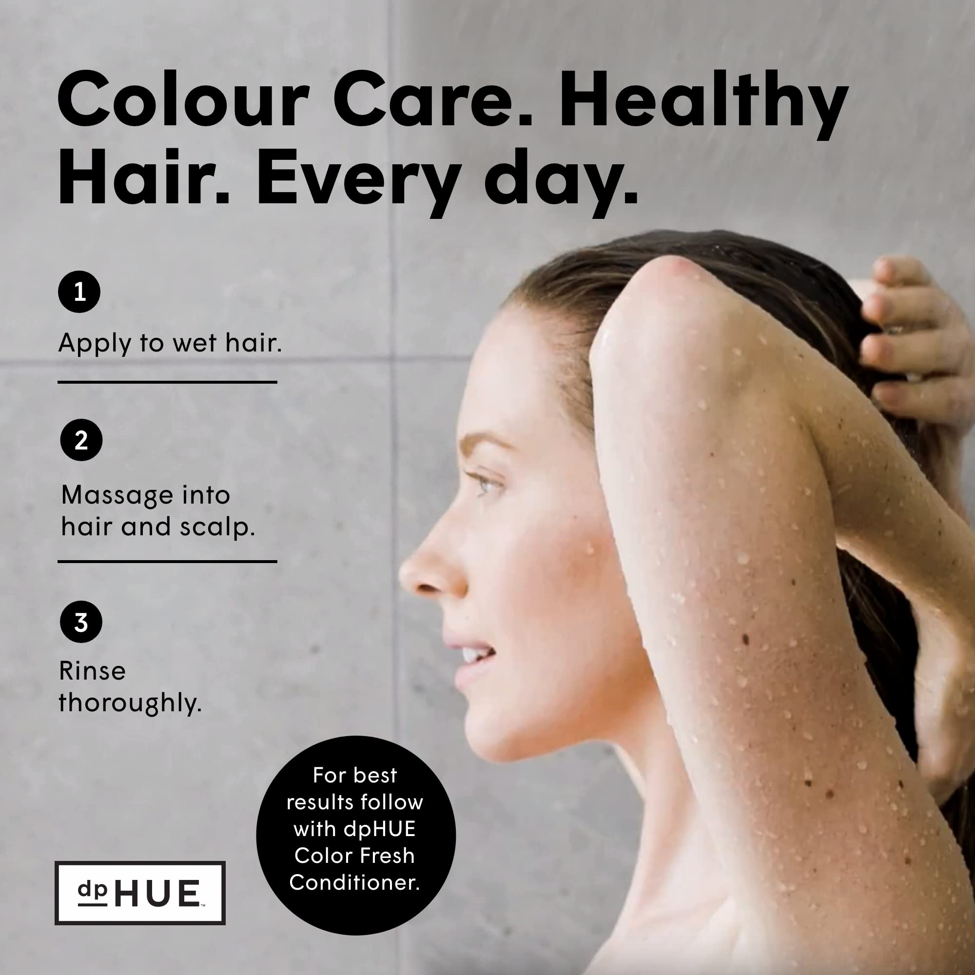 dpHUE Color Fresh Shampoo lather indicates hydrating cleansing without color stripping
