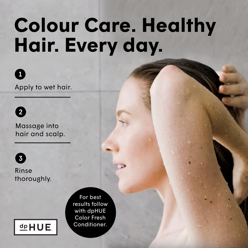 dpHUE Color Fresh Shampoo lather indicates hydrating cleansing without color stripping