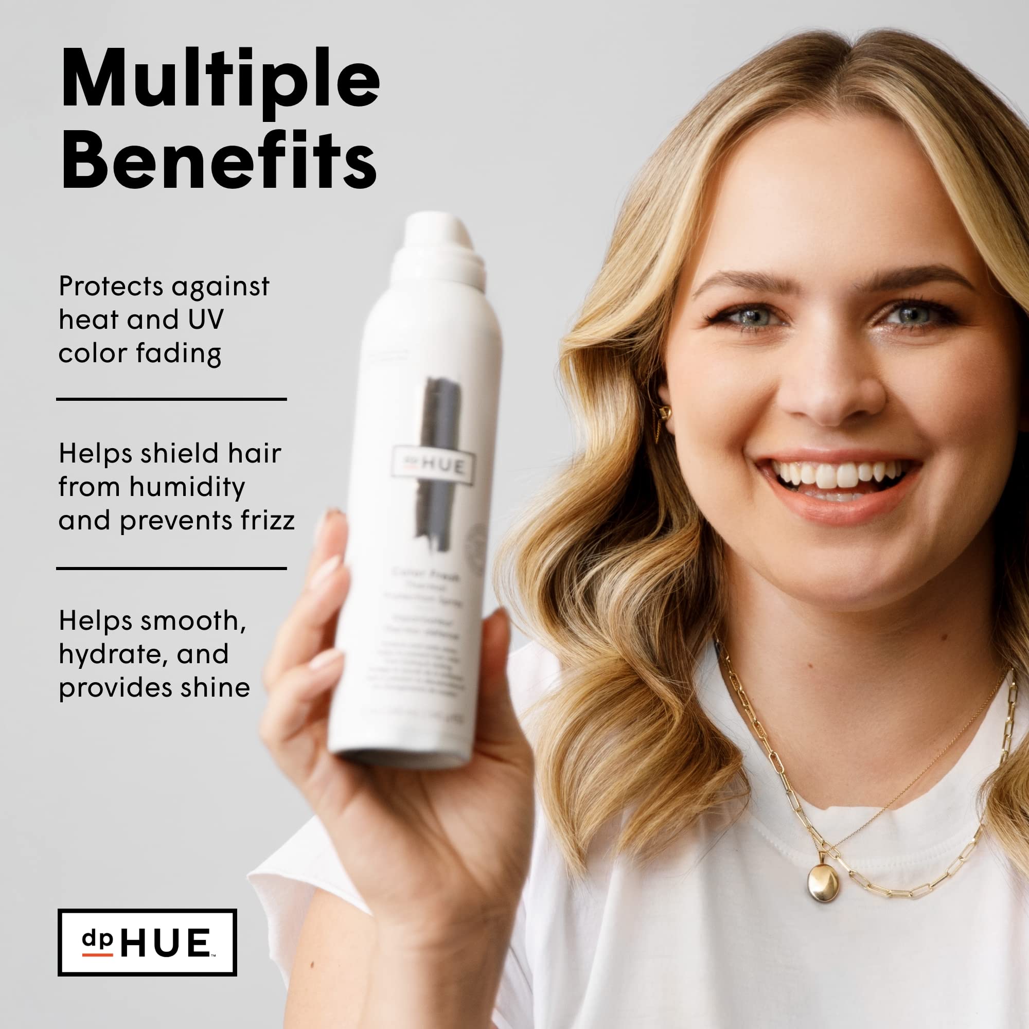 dpHUE Color Fresh Thermal Protection Spray in action during styling for frizz control.