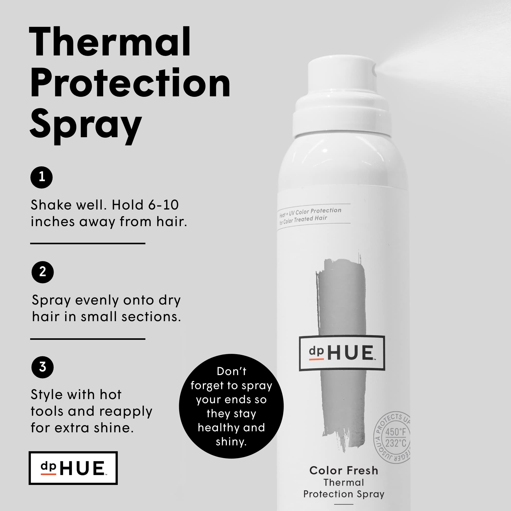dpHUE Color Fresh Thermal Protection Spray mist adds shine while blow-drying.