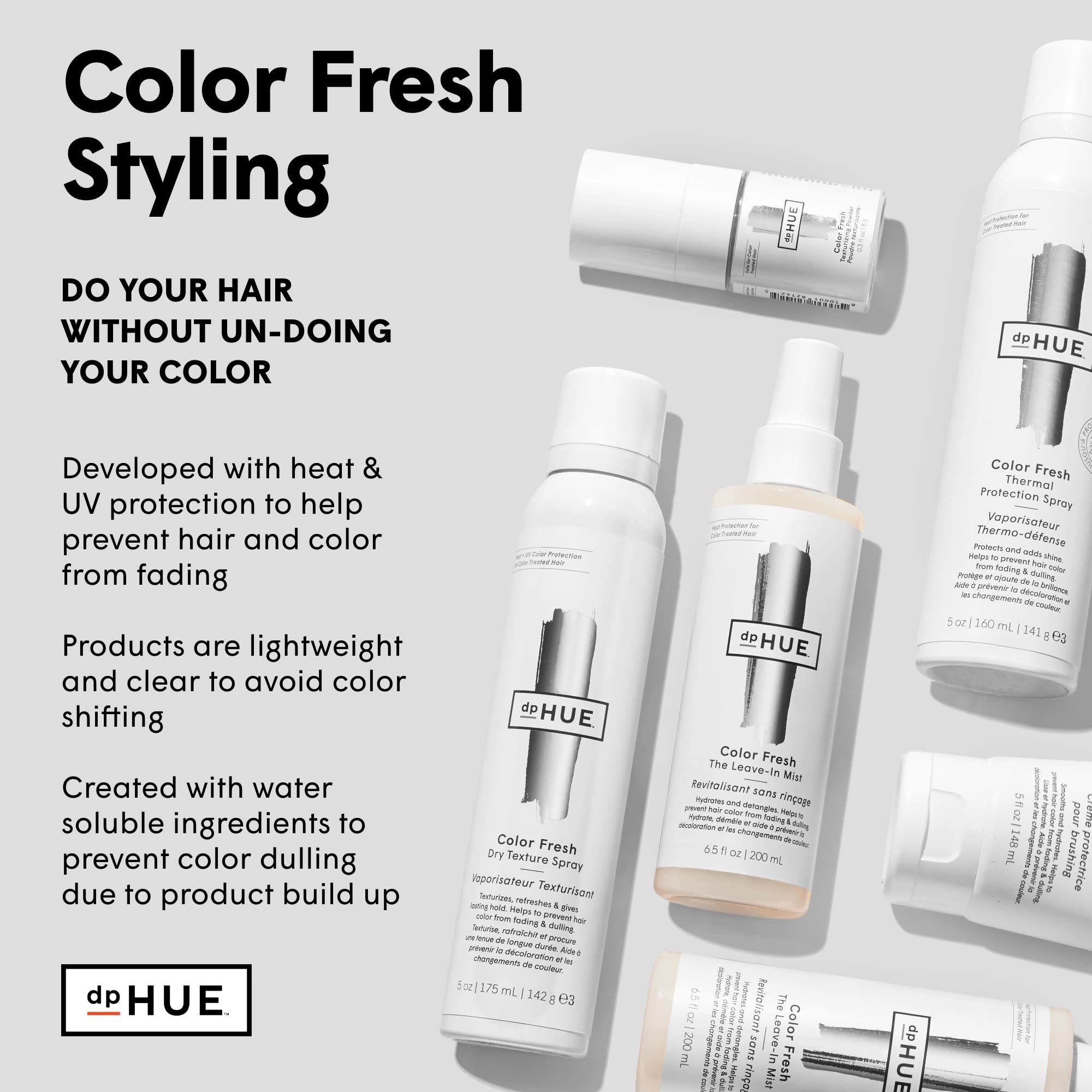 dpHUE Color Fresh Thermal Protection Spray being used on all hair types.