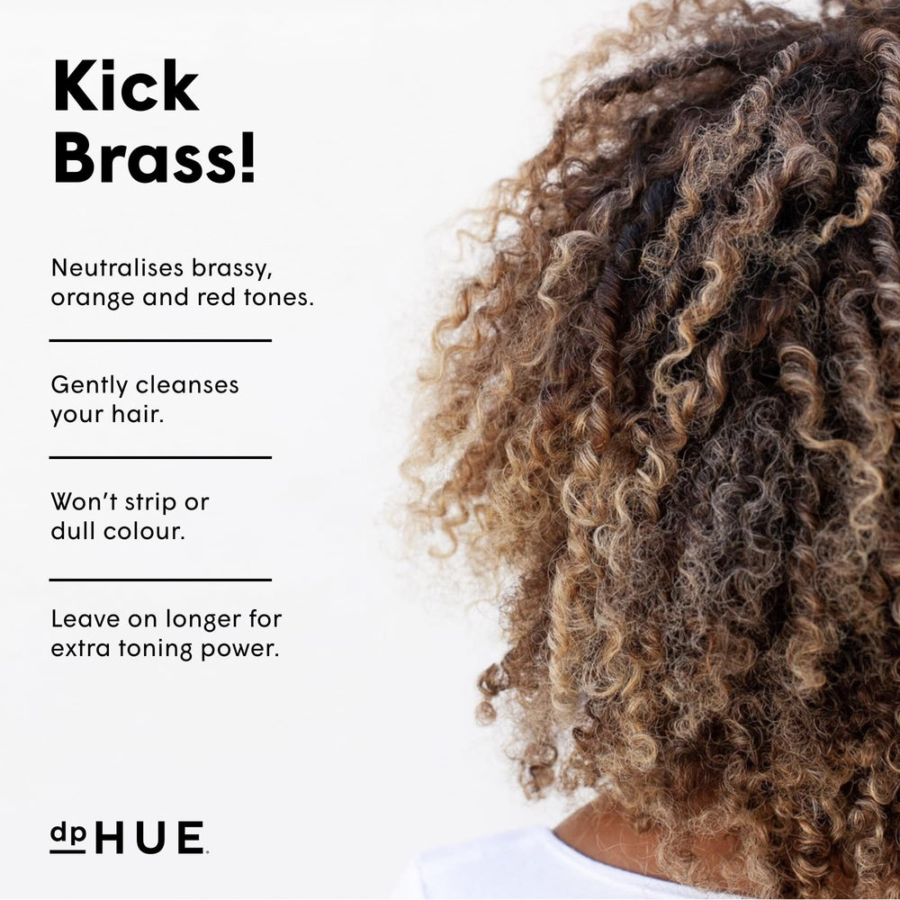 dpHUE Cool Brunette Shampoo brass-neutralization highlights blue pigments to reduce brassy tones.