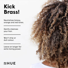 dpHUE Cool Brunette Shampoo brass-neutralization highlights blue pigments to reduce brassy tones.