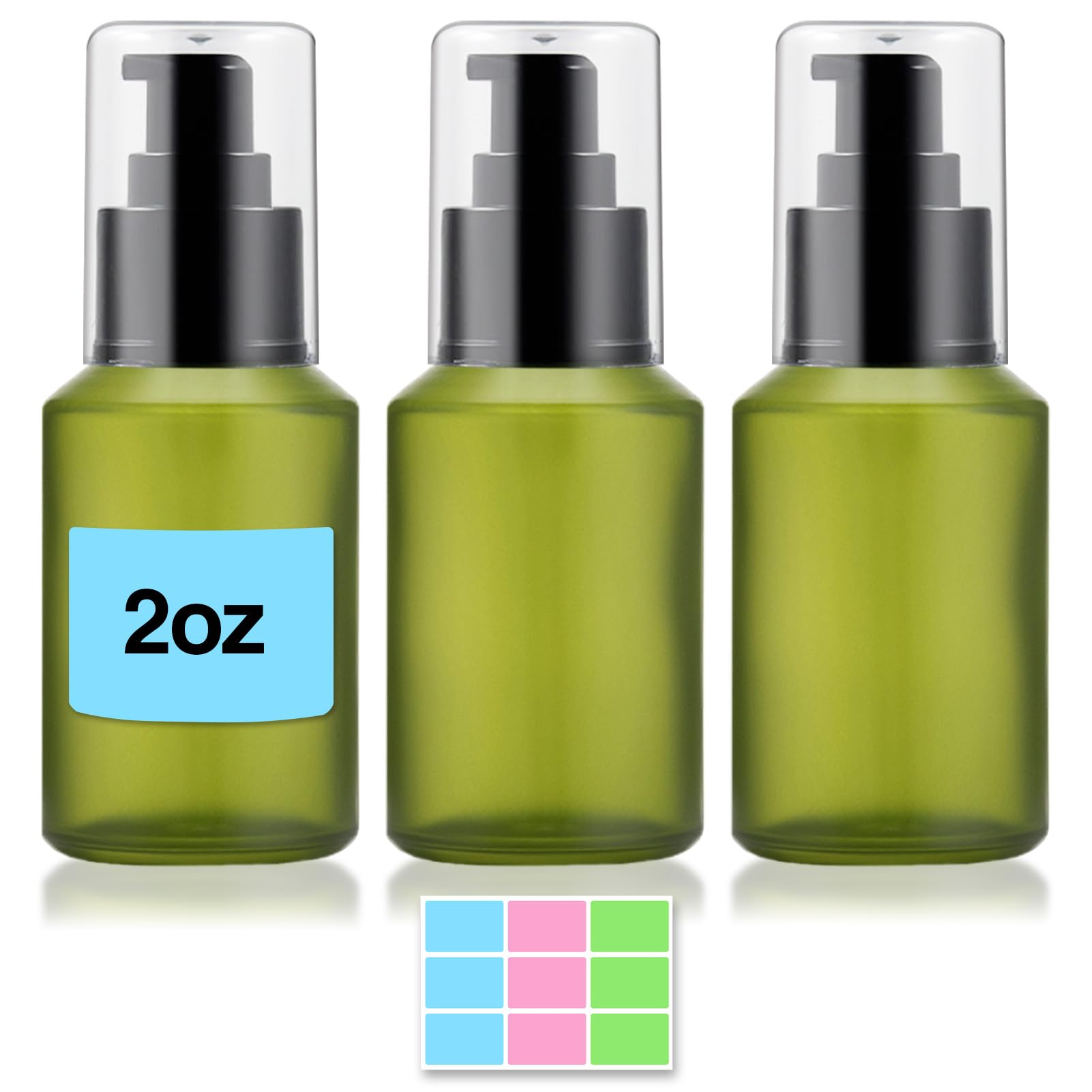 DPLASKA green frosted glass bottle with pump for travel-friendly lotion portability.