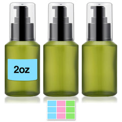 DPLASKA green frosted glass bottle with pump for travel-friendly lotion portability.