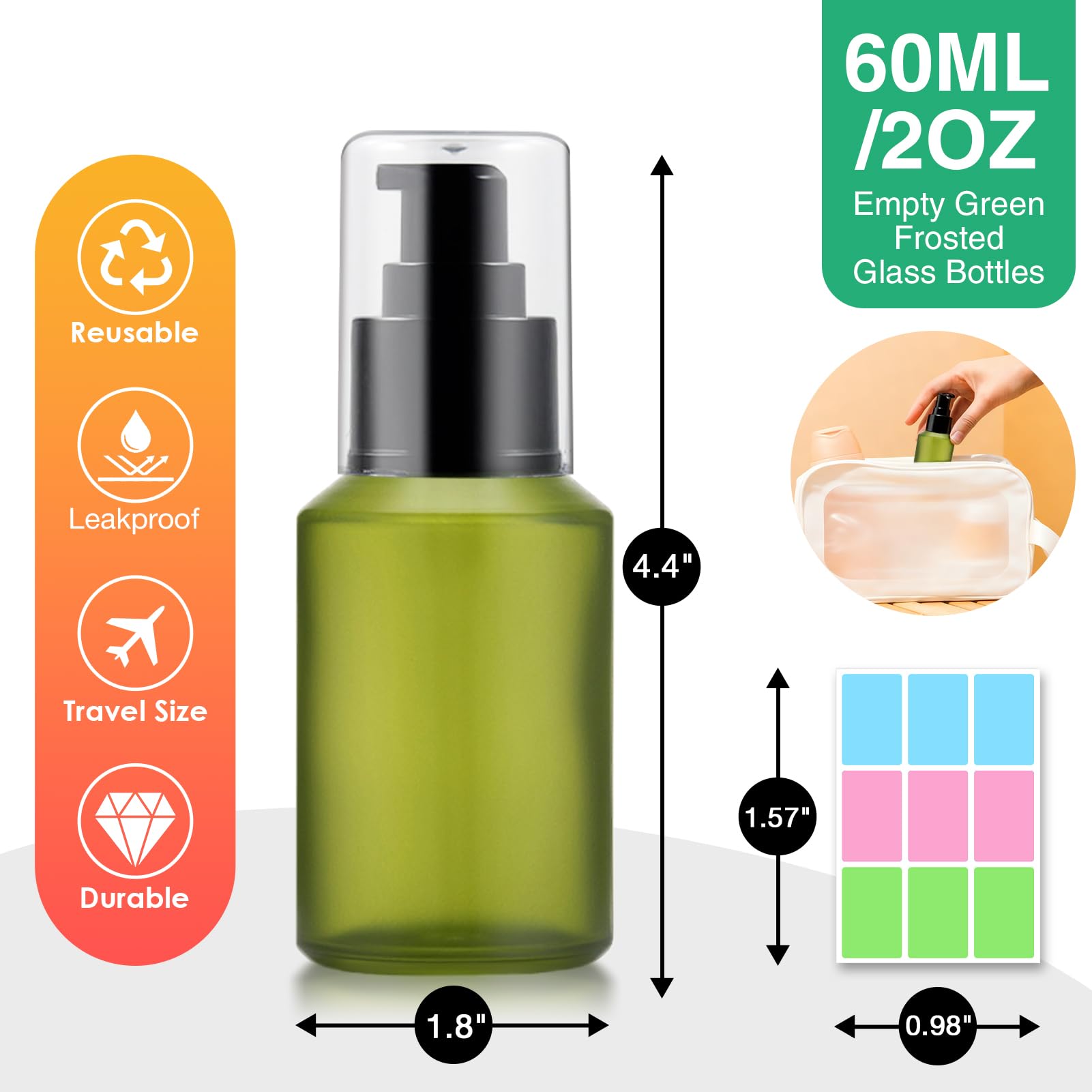 DPLASKA leak-proof lid on glass bottle prevents spills during travel.