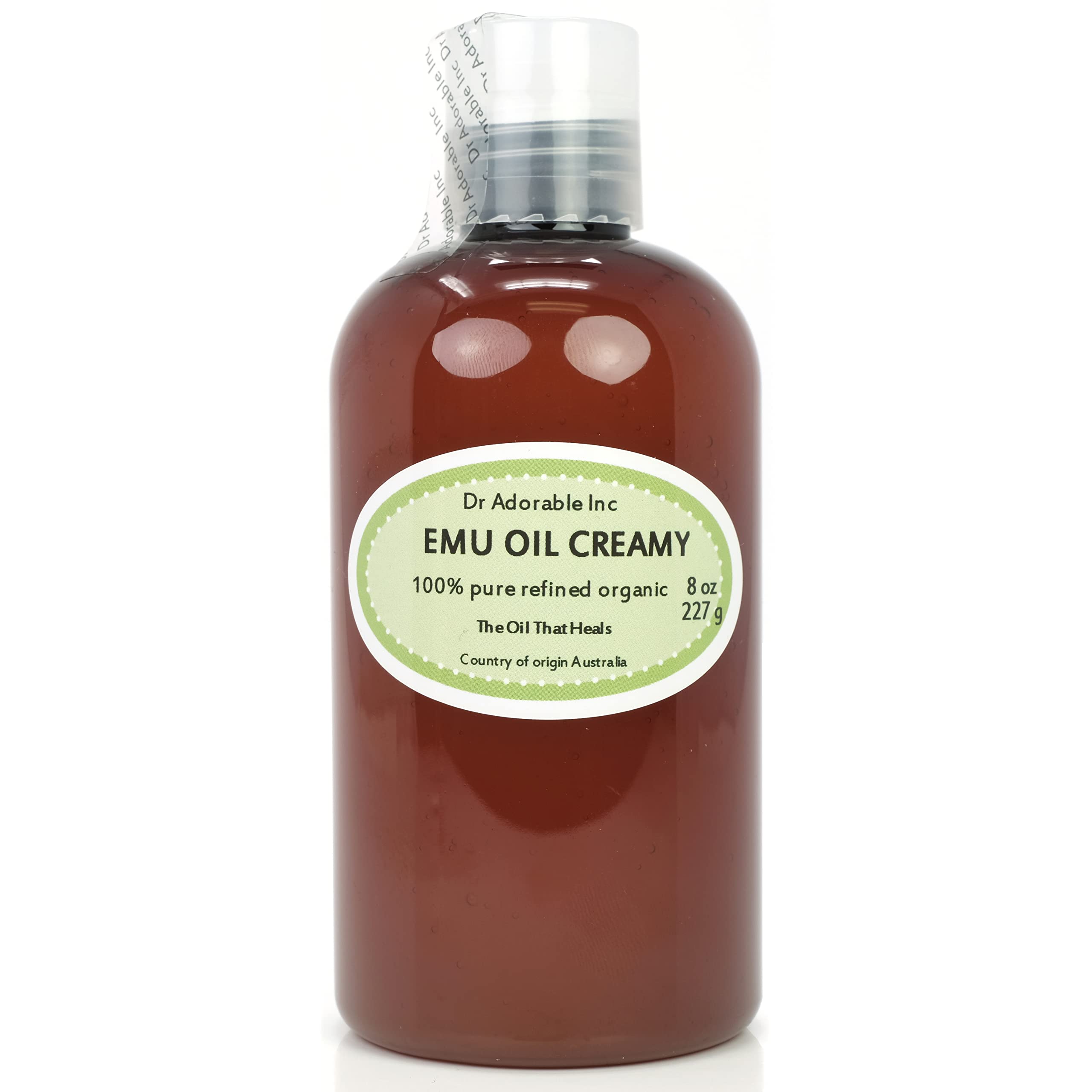 Dr Adorable Creamy Emu Oil bottle closeup demonstrates deep hydration for dry skin