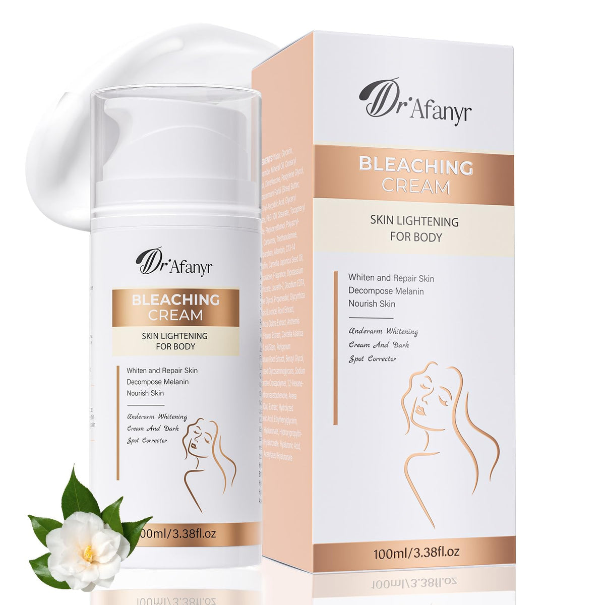 DR.Afanyr 100ml packaging showcases premium skin bleaching cream for brightening at home.