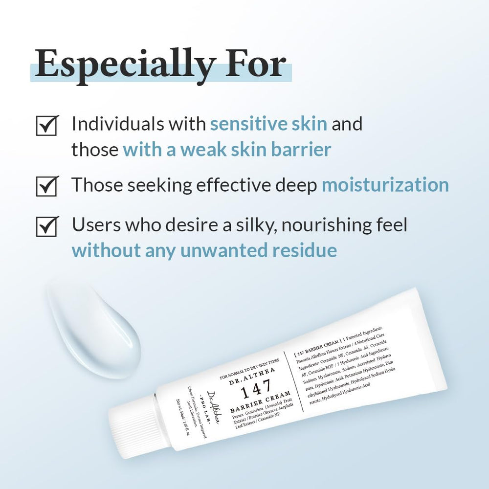 Dr.Althea 147 Barrier Cream ingredients blue module highlights azulene benefits.