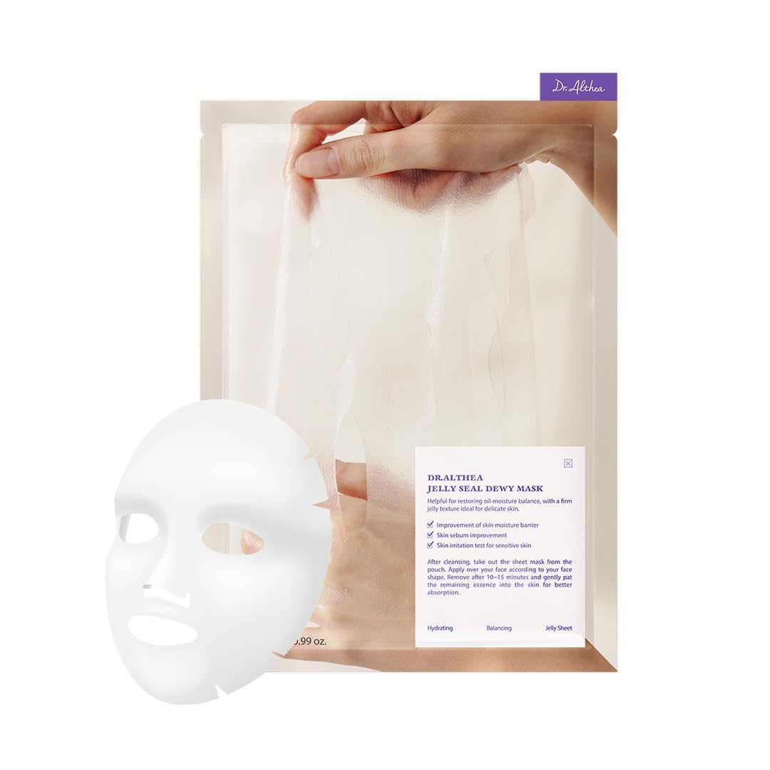 Dr.Althea Jelly Seal Dewy Mask packaging highlights vegan formula for radiant skin.