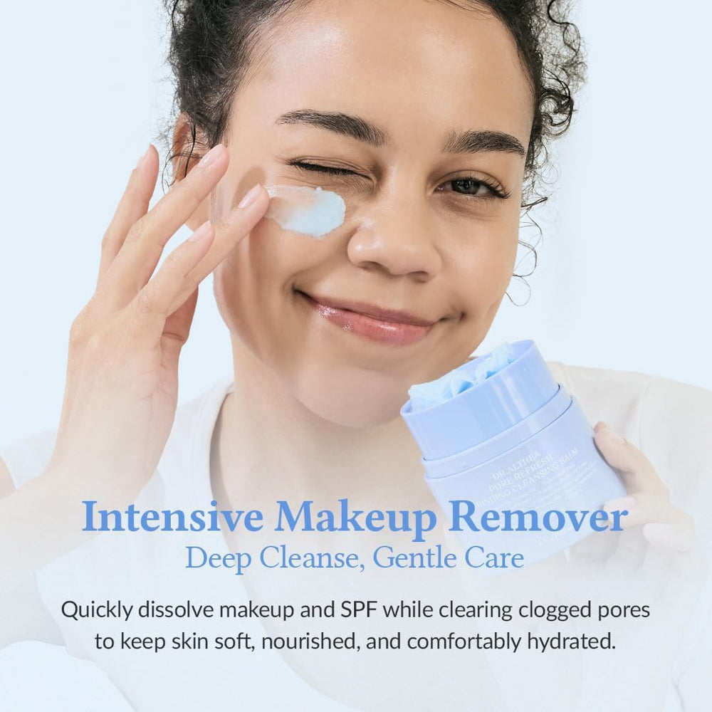 Dr.Althea Pore Refresh balm waterproof removal closeup shows effective cleansing of waterproof products.