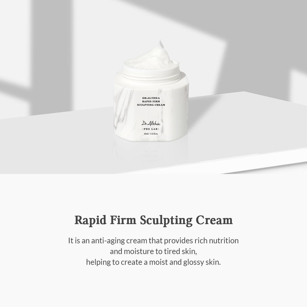 Dr.Althea Rapid Firm Sculpting Cream texture swirl highlights smooth, dewy finish without stickiness.
