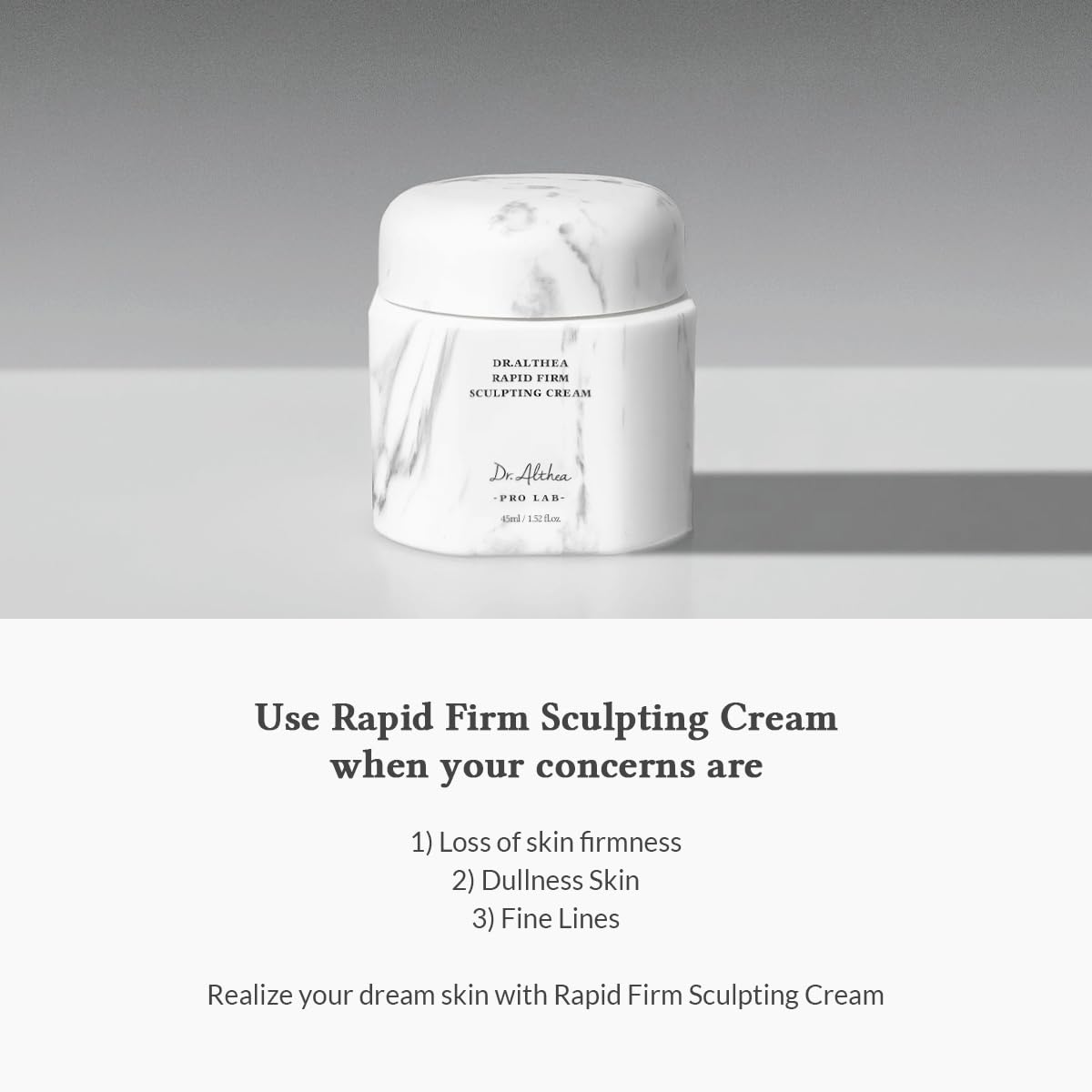 Dr.Althea Rapid Firm Sculpting Cream visuals highlight vegan ethics.