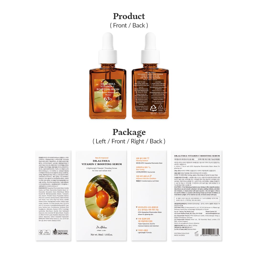 Dr.Althea Vitamin C Boosting Serum bottle on clean surface for daily use.