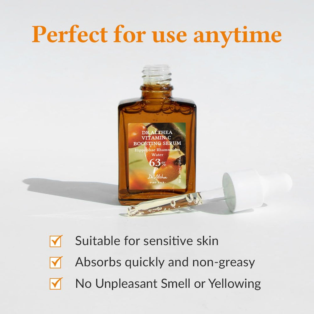 Dr.Althea Vitamin C Boosting Serum swatch demonstrating lightweight hydration.