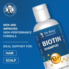 Dr. Berg Biotin Shampoo pump dispenser for easy, mess-free application.
