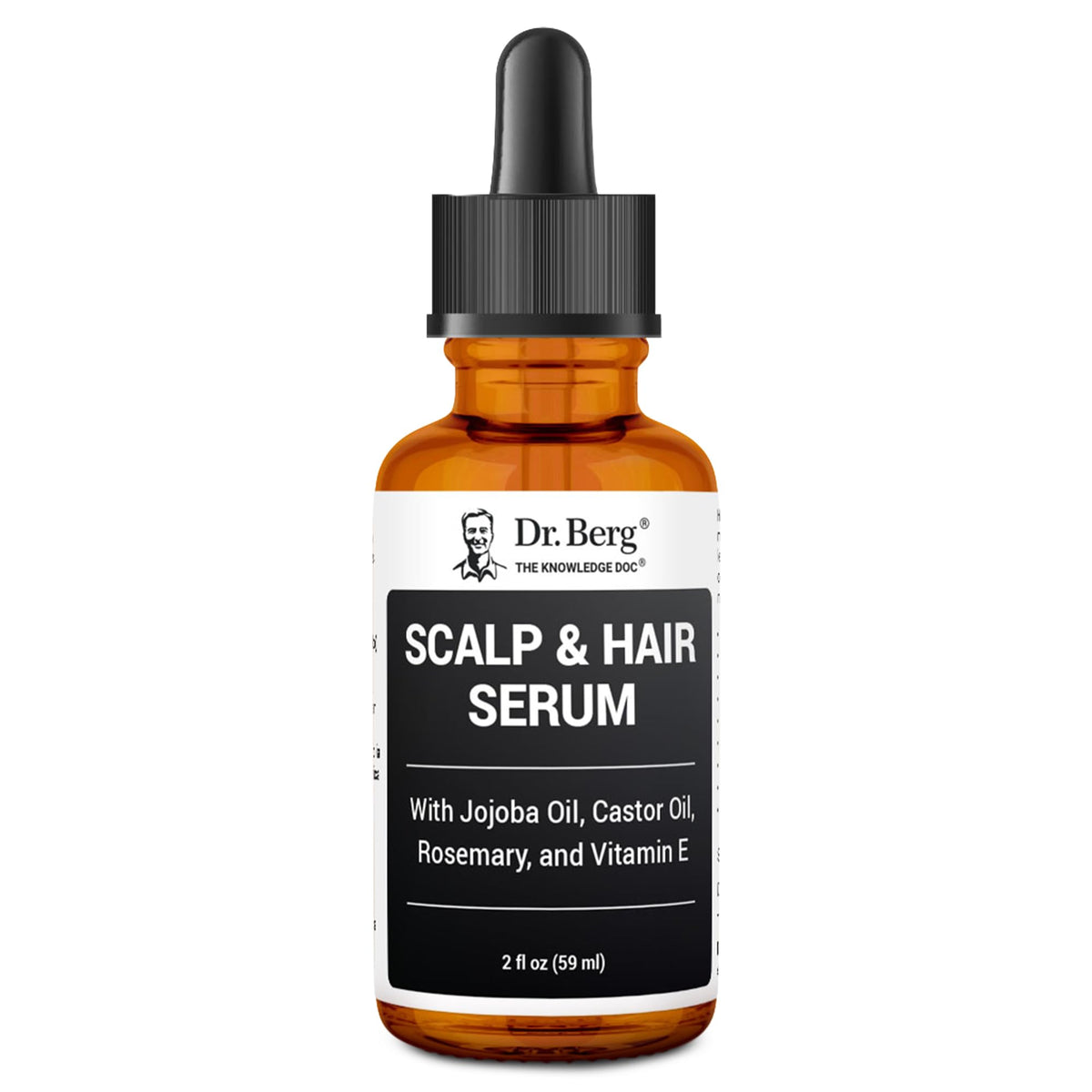 Dr. Berg Scalp and Hair Serum bottle highlighting the nourishing blend for scalp health