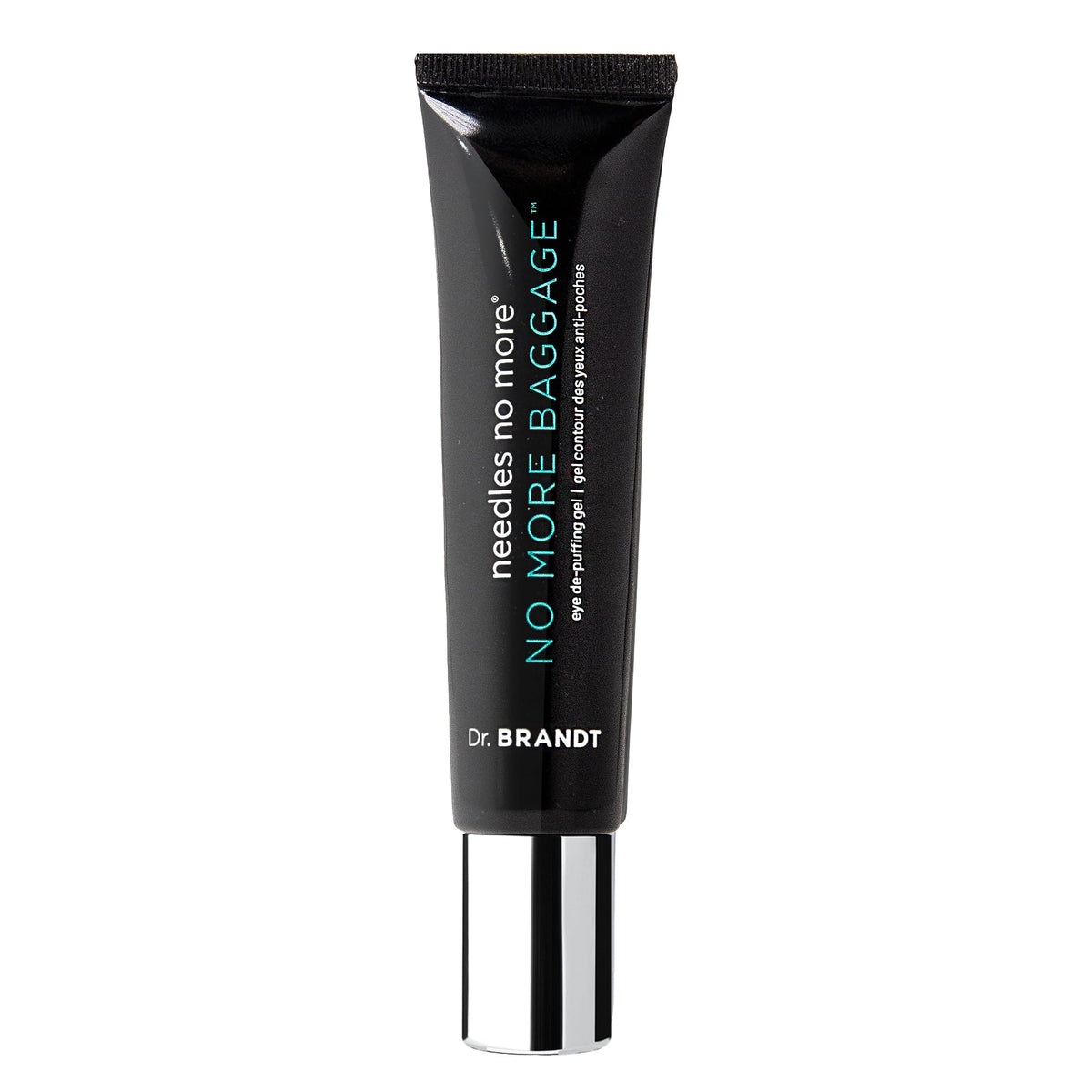 Dr. Brandt Needles No More jar closeup showing potential to reduce under-eye bags.
