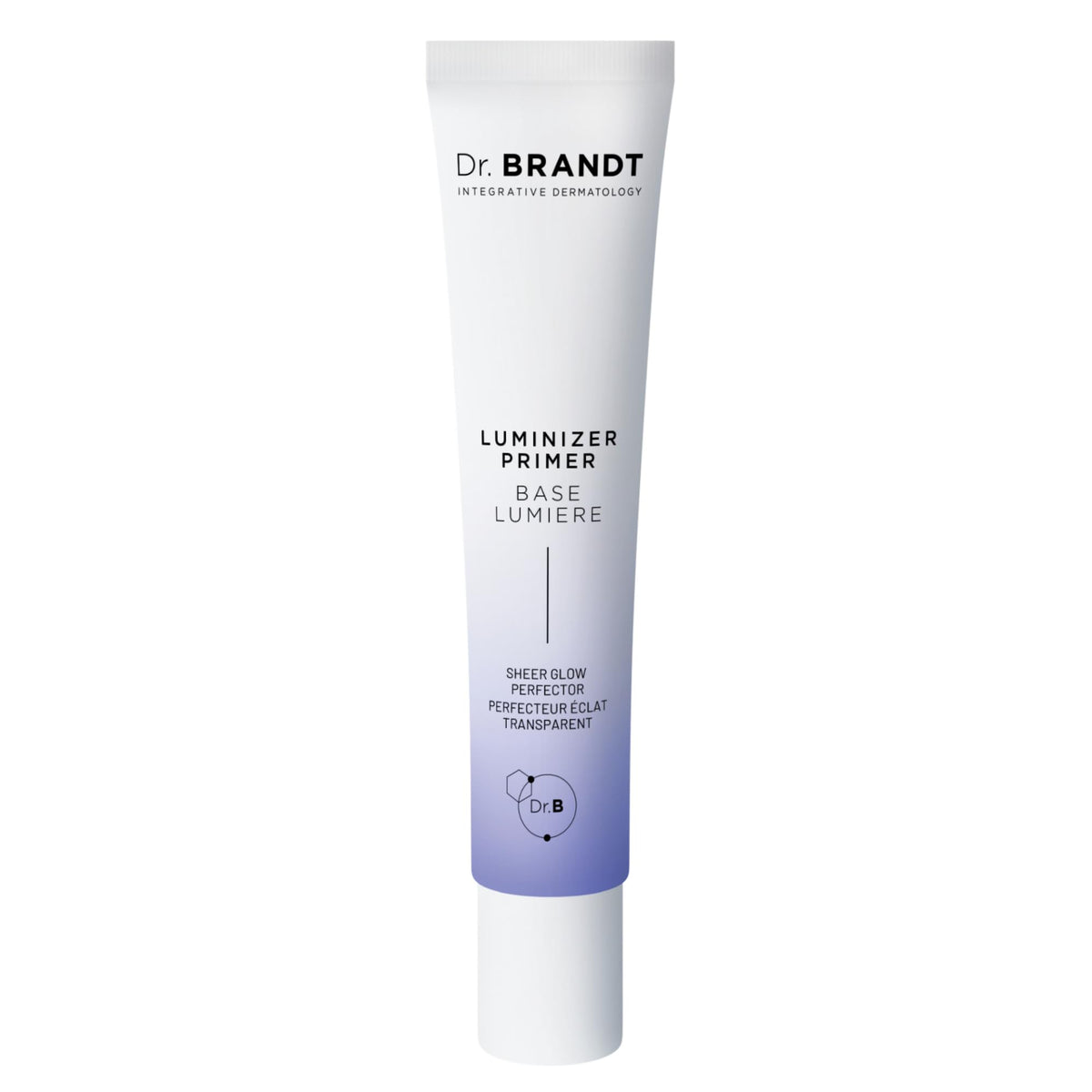 Dr. Brandt Pores No More Luminizer Primer bottle closeup reveals smooth, blurred pores.