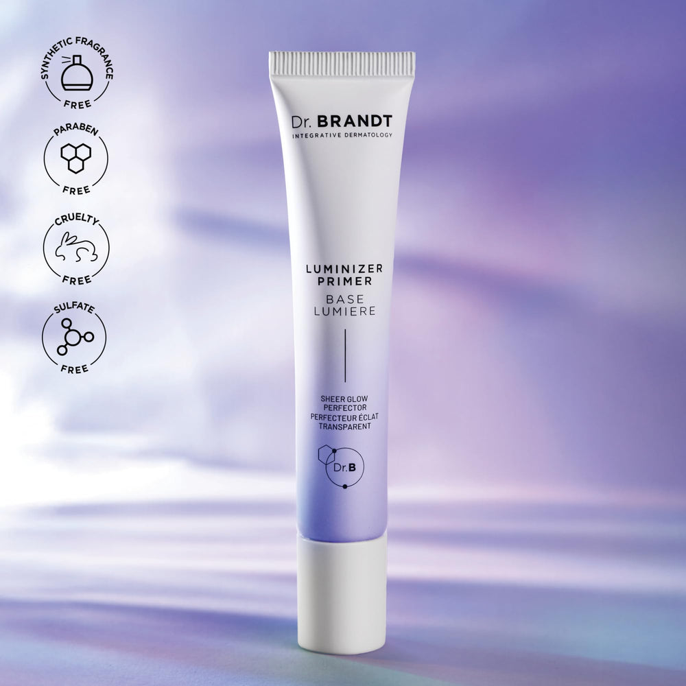 Dr. Brandt Pores No More Luminizer Primer compact edition showcases portable glow prep.