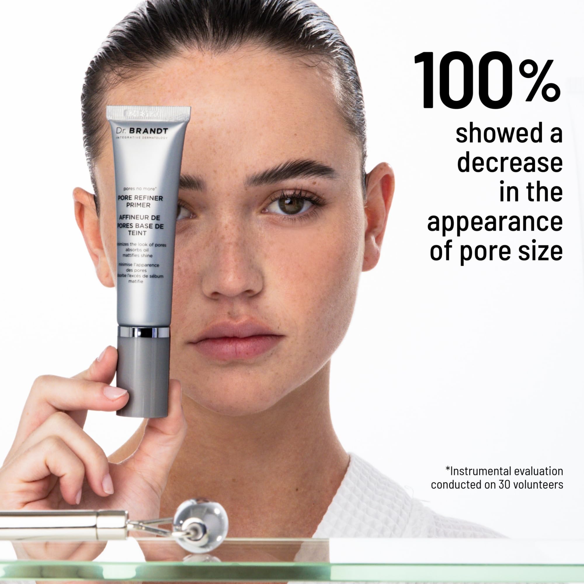 Matte finish achieved by Dr. Brandt Pores No More primer.