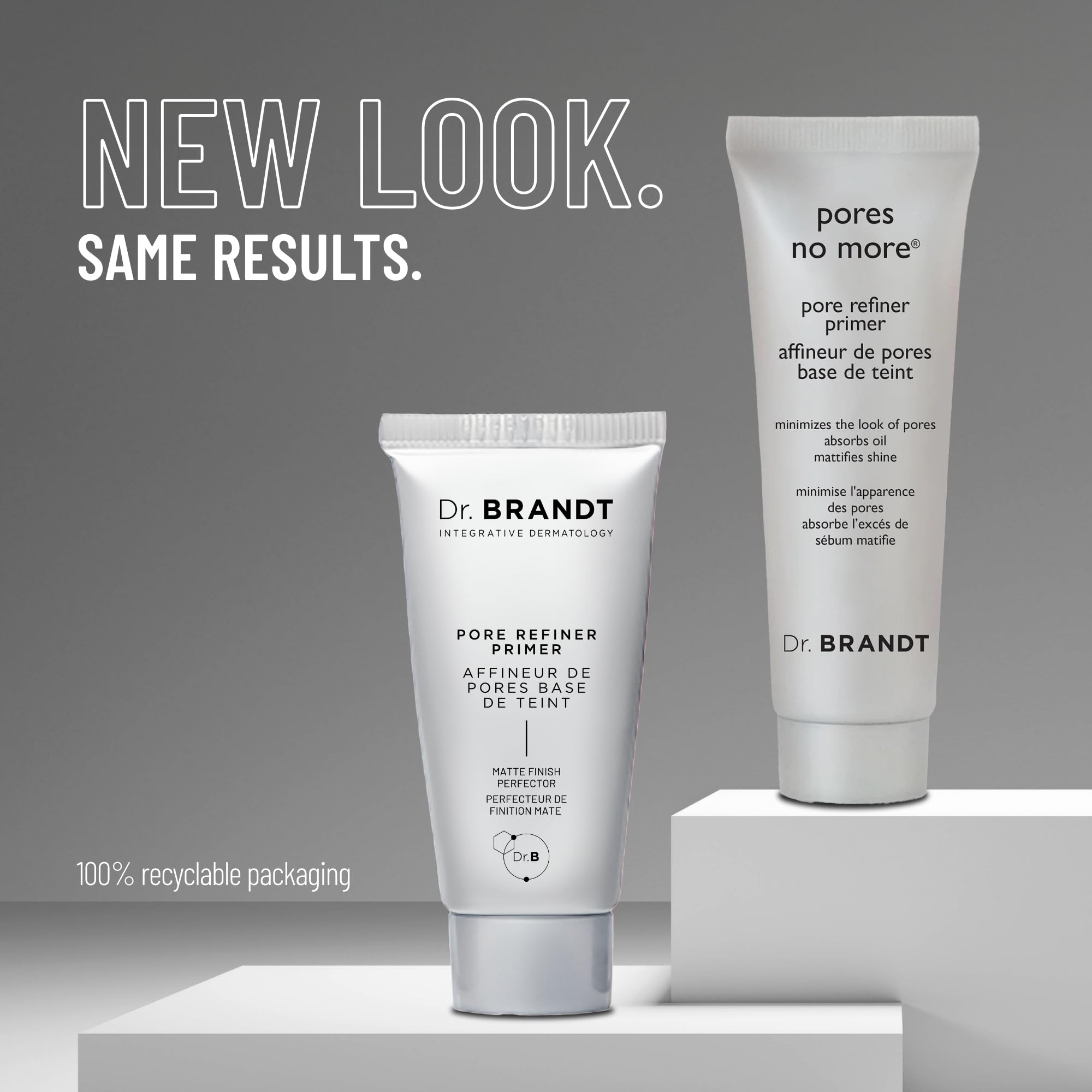 Dr. Brandt Pores No More primer swatch shows matte finish.