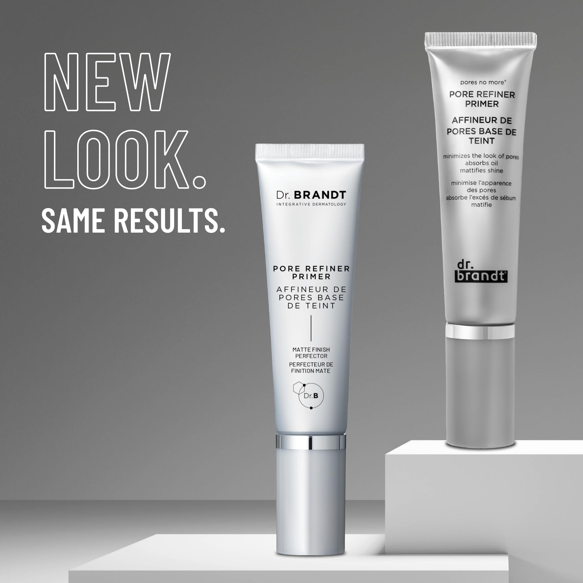 Dr. Brandt Pores No More primer swatch showing smooth, matte finish.