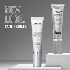 Dr. Brandt Pores No More primer swatch showing smooth, matte finish.