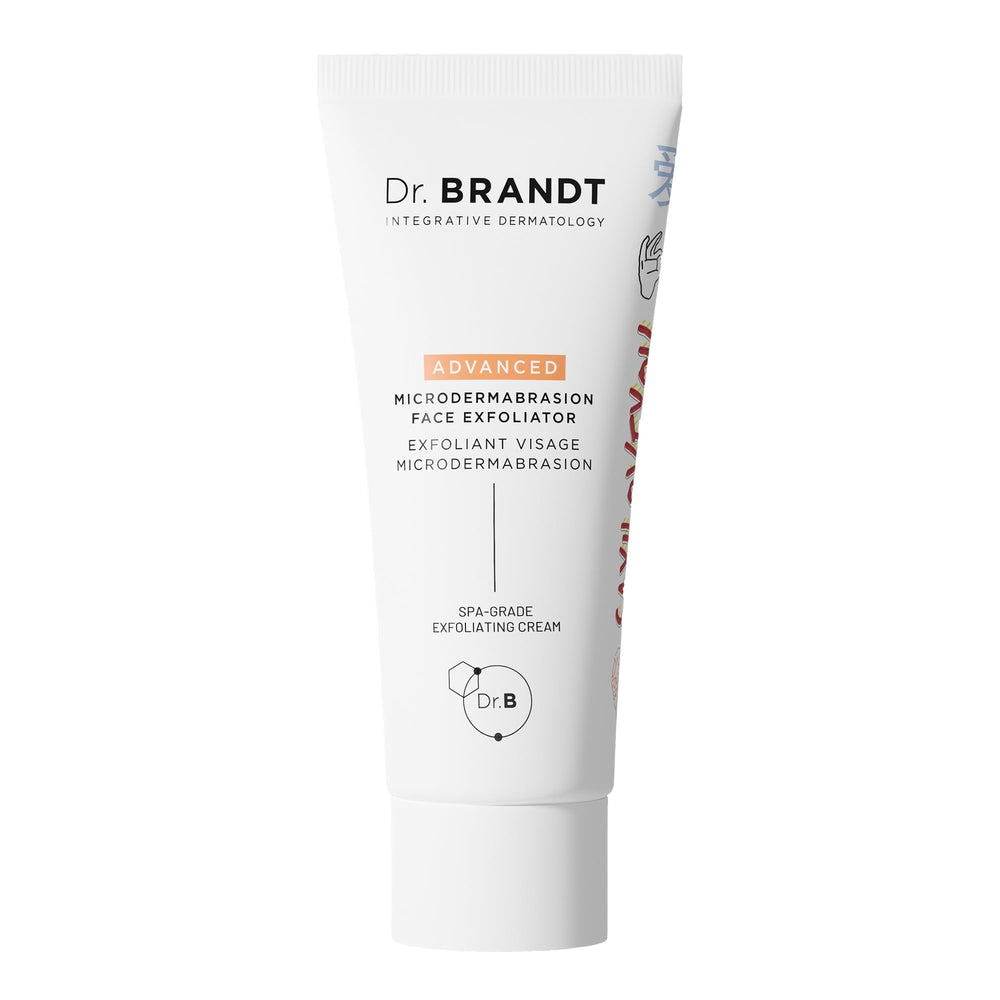 Dr. Brandt Skincare advanced microdermabrasion bottle ready for at-home exfoliation to refine texture.