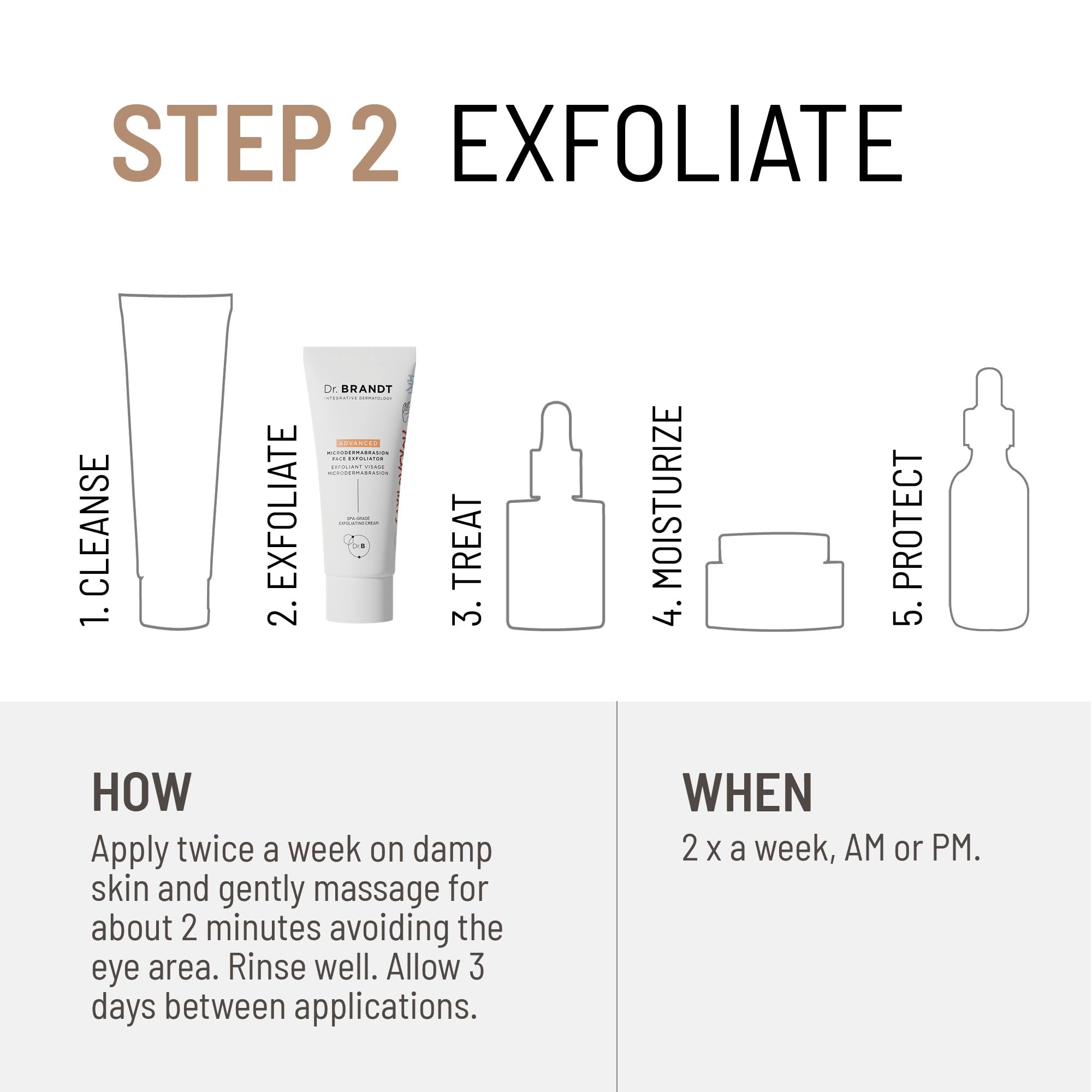 Medspa-inspired exfoliation concept with Dr. Brandt Skincare packaging and product in use.