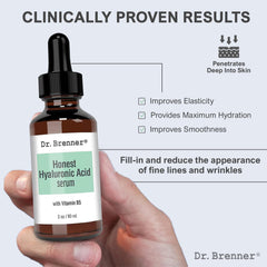 Dr. Brenner Hyaluronic Acid Serum in hand highlights soothing hydration