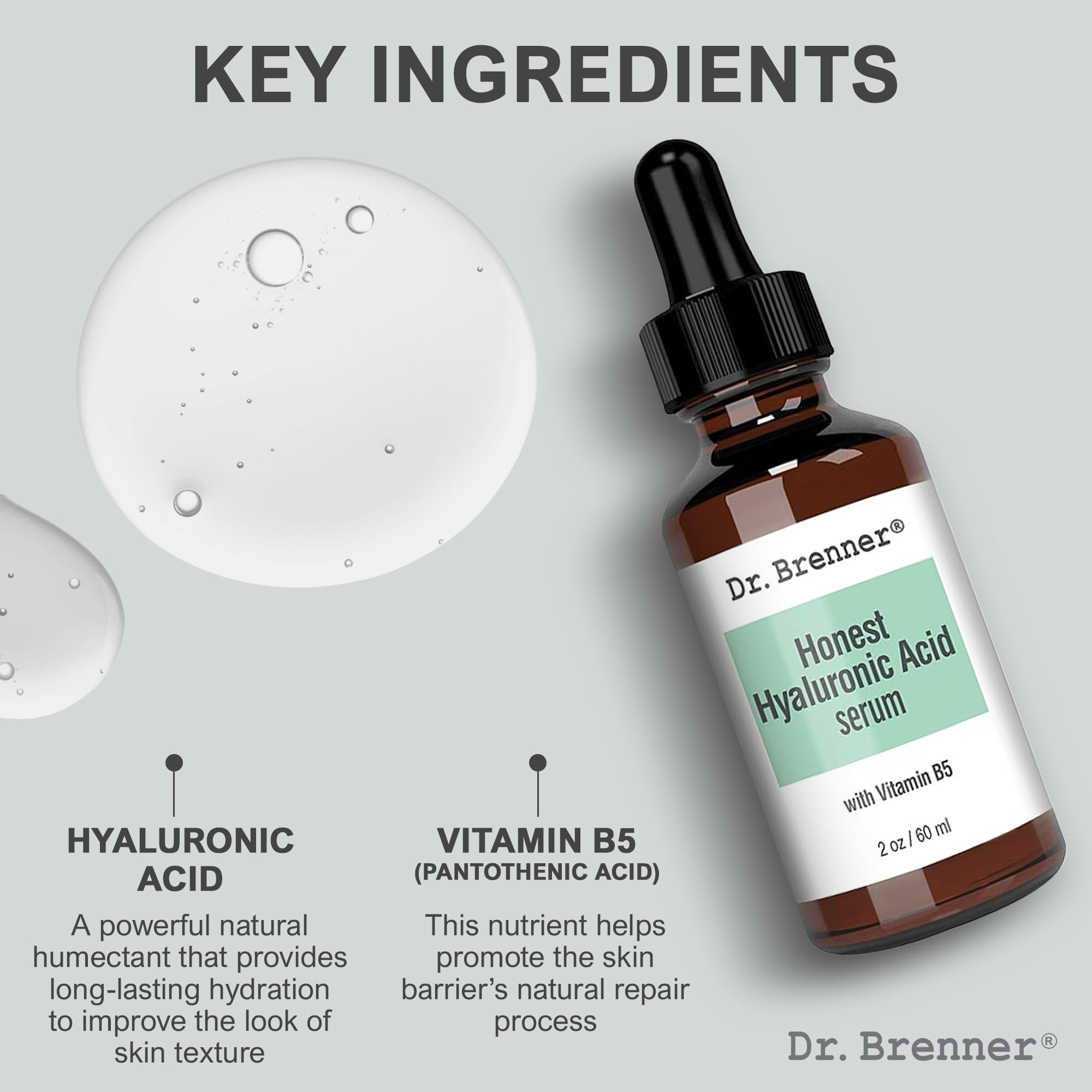 Dr. Brenner Hyaluronic Acid Serum pump demonstrates quick absorption