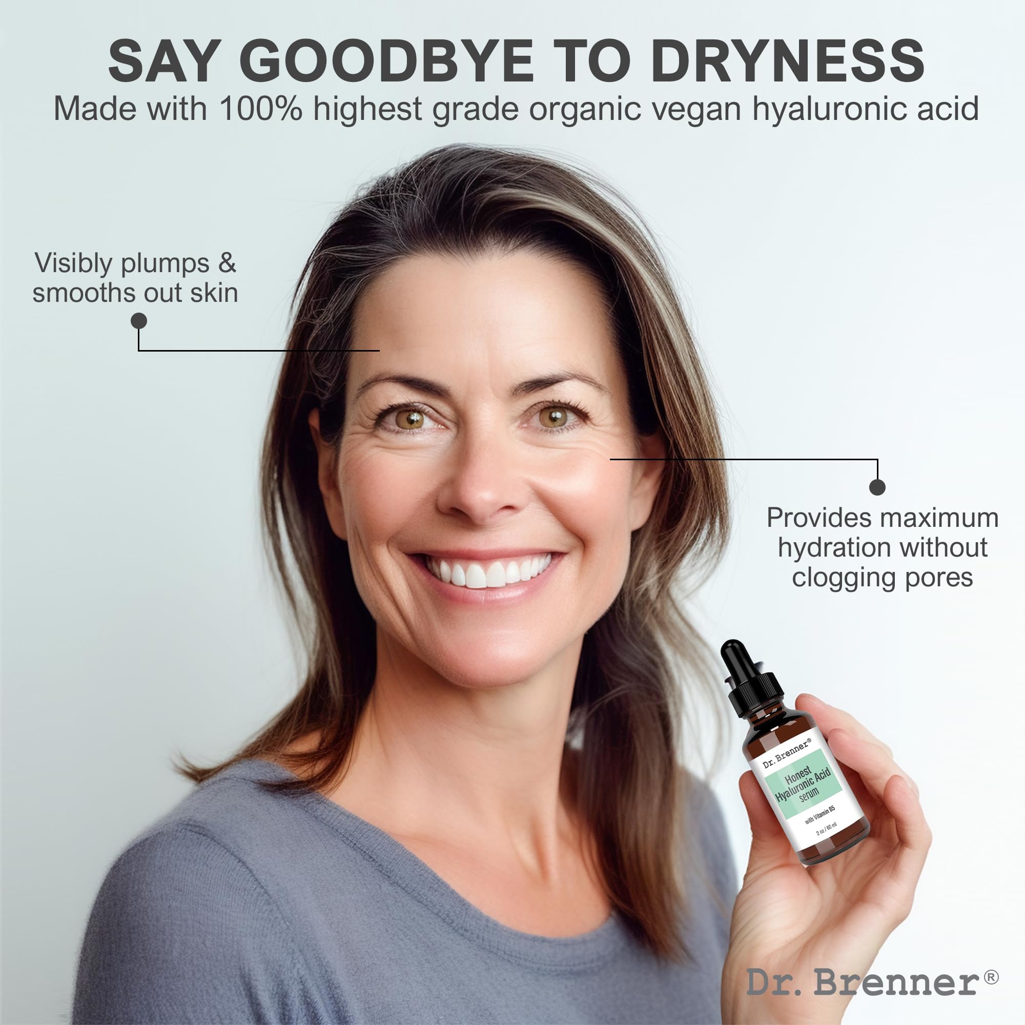 Dr. Brenner Hyaluronic Acid Serum texture application shows lightweight, non greasy feel