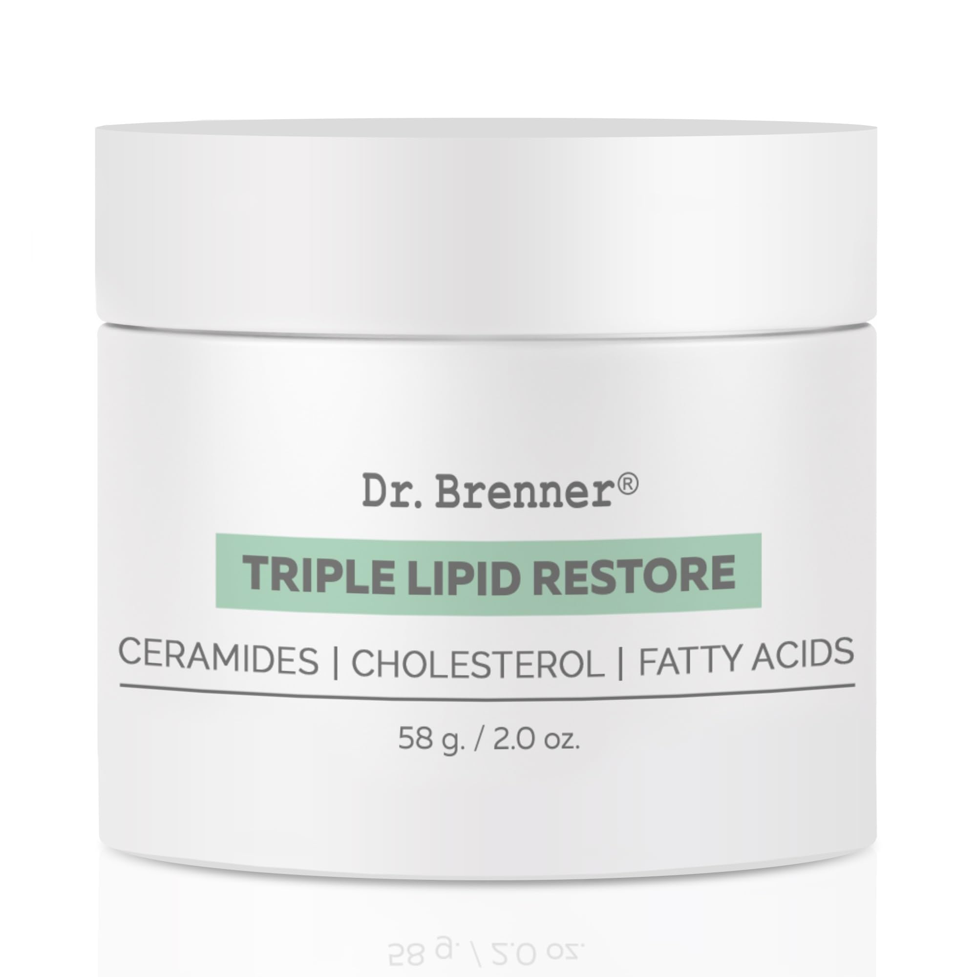 Dr. Brenner Triple Lipid Restore jar closeup shows rich texture for smooth skin routines.