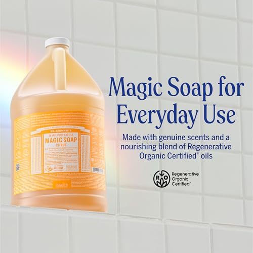 Dr. Bronner's 1-gallon packaging in post-consumer plastic for sustainability