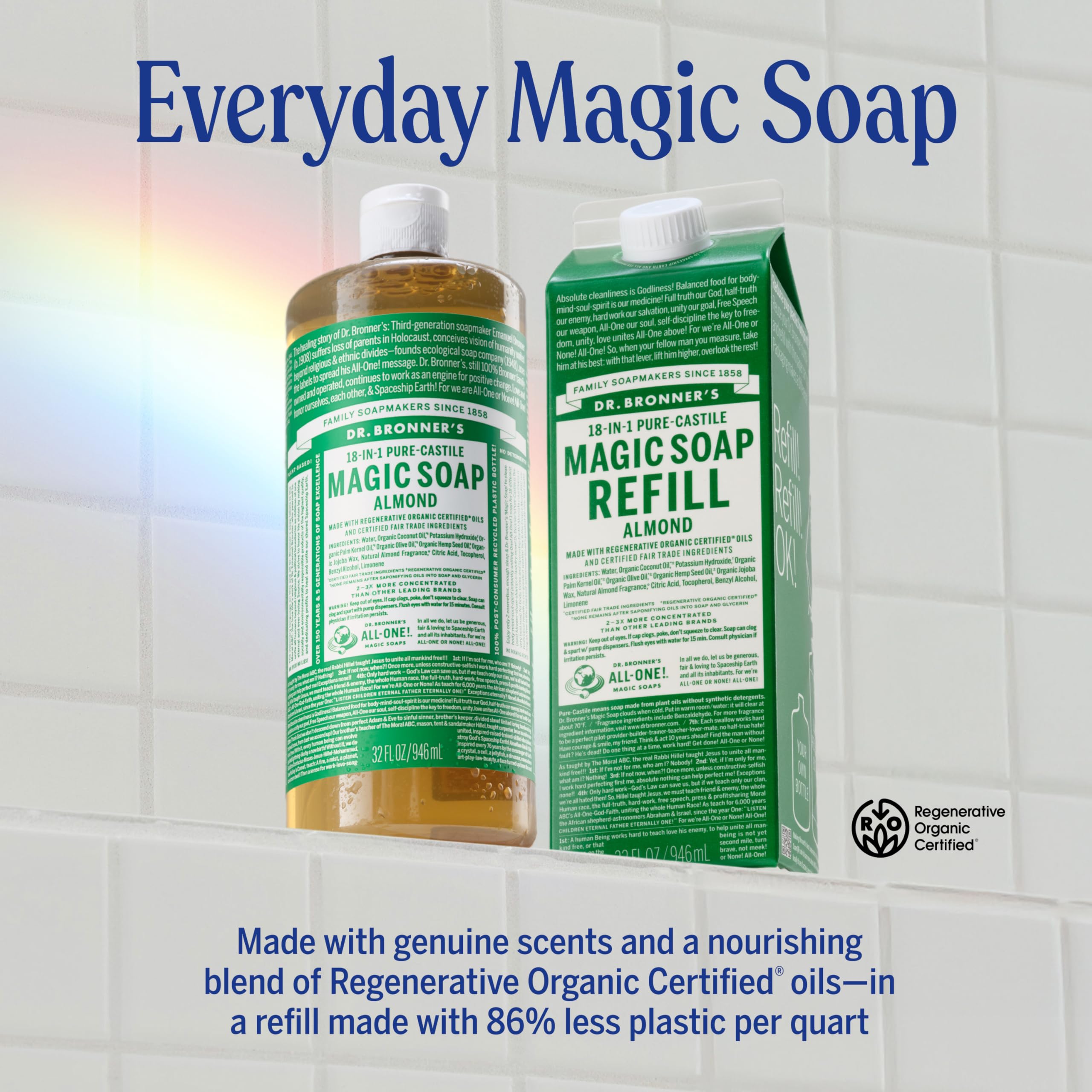 Dr. Bronner's Almond Soap lather close-up demonstrating rinses clean.