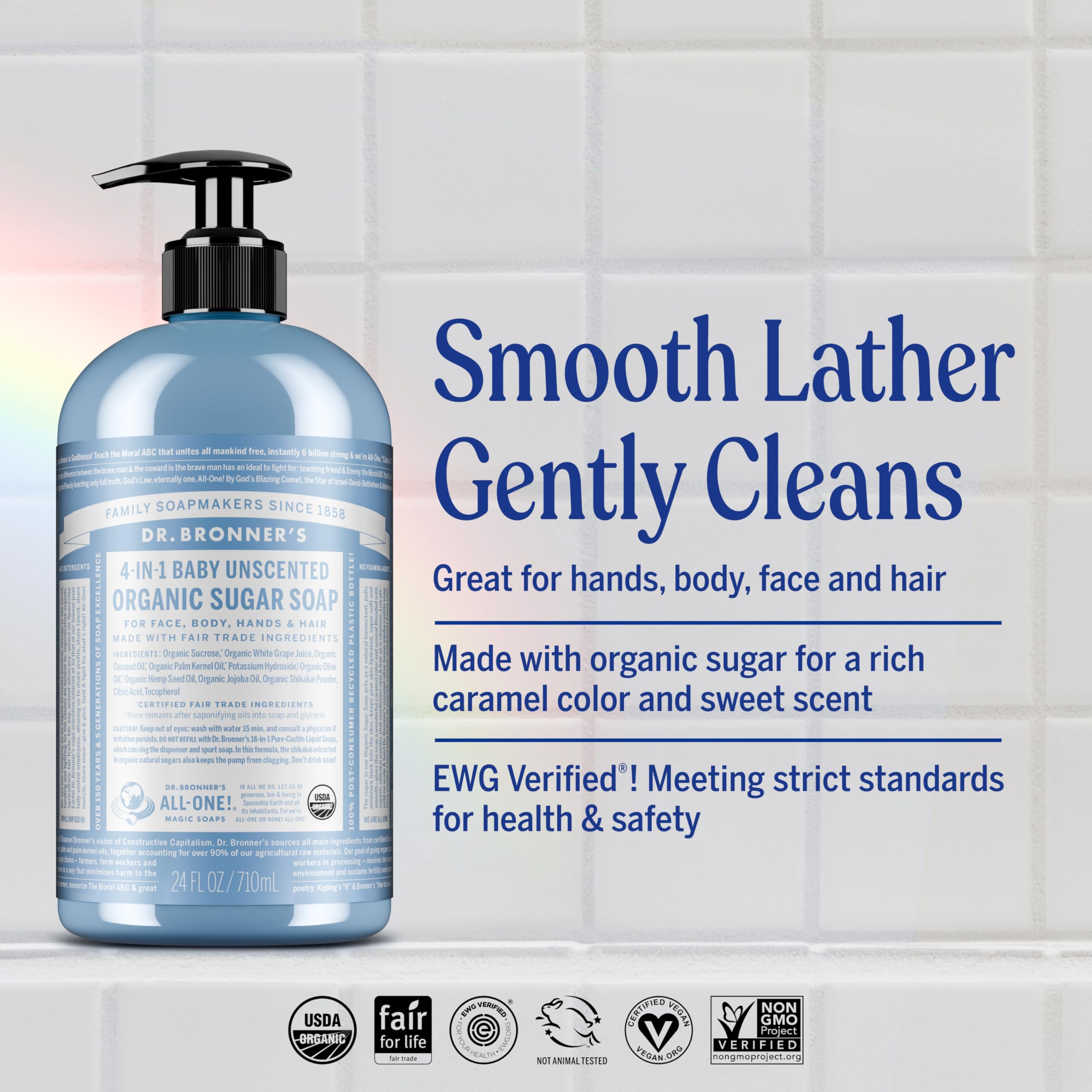 Close-up of soft lather from Dr. Bronner's Baby Unscented Sugar Soap.