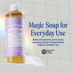 Dr. Bronner's Lavender lather close-up shows rich, skin-friendly foam.