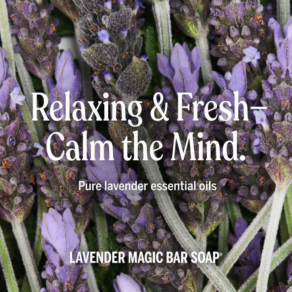 Dr. Bronner's Lavender packaging emphasizes post-consumer recycled wrappers for sustainable choices.