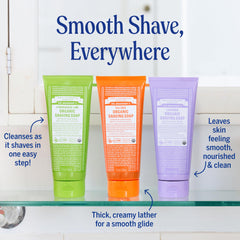 Dr. Bronner's lemongrass shaving soap cream offers bright scent and smooth finish.