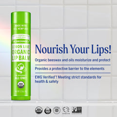 Dr. Bronner’s lip balm lemon-lime scent closeup highlighting refreshing aroma and hydration.