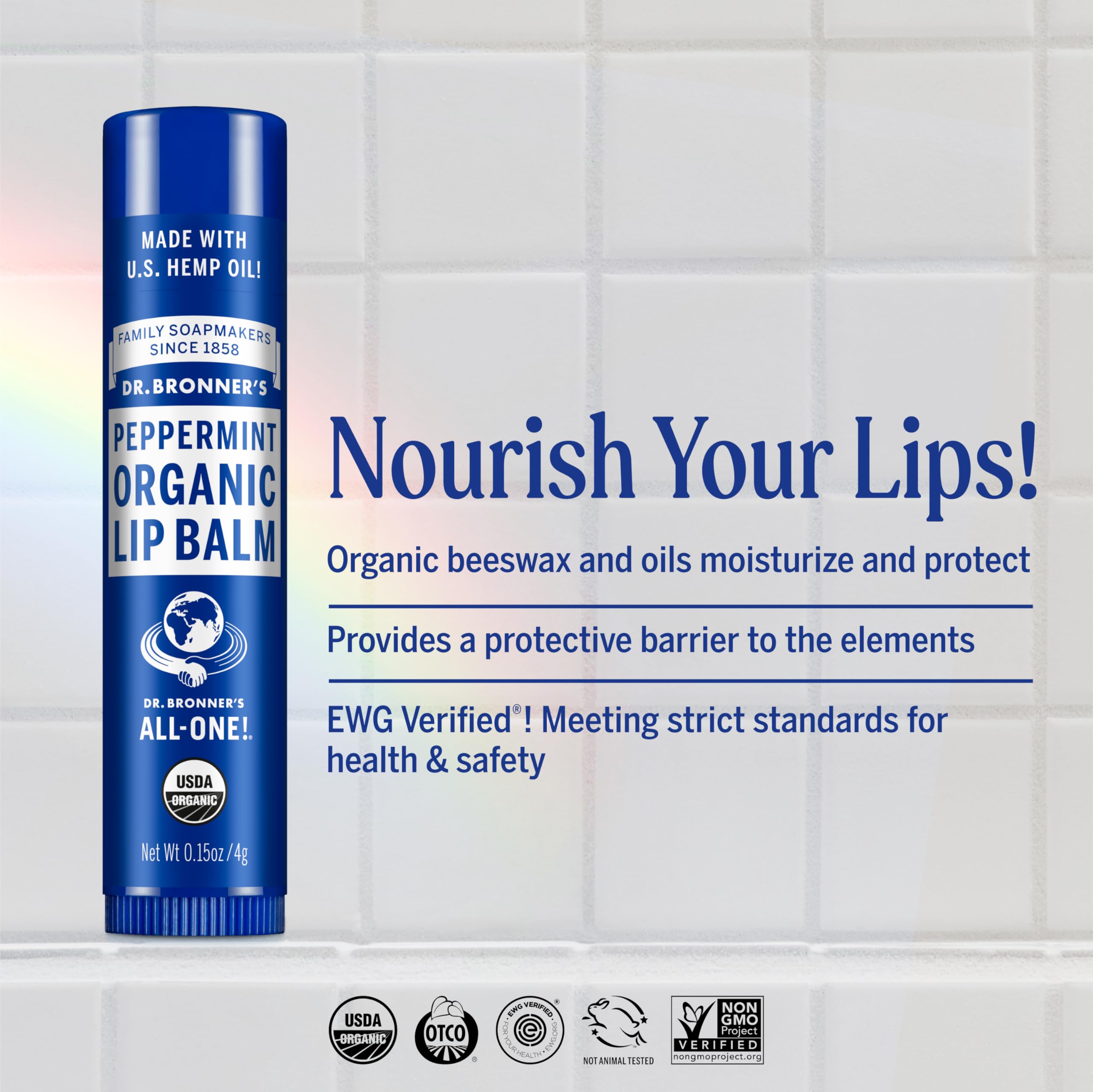 Dr. Bronner's lip balm six-pack front view for portable lip protection