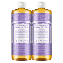 Dr. Bronner's Magic Soap Lavender 32oz bottle demonstrates potent, plant-based cleansing power.