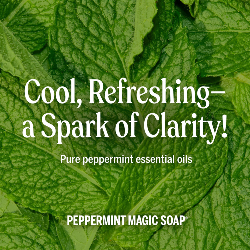 Dr. Bronner's multi-use visuals show face, body, and cleaning applications with one formula.